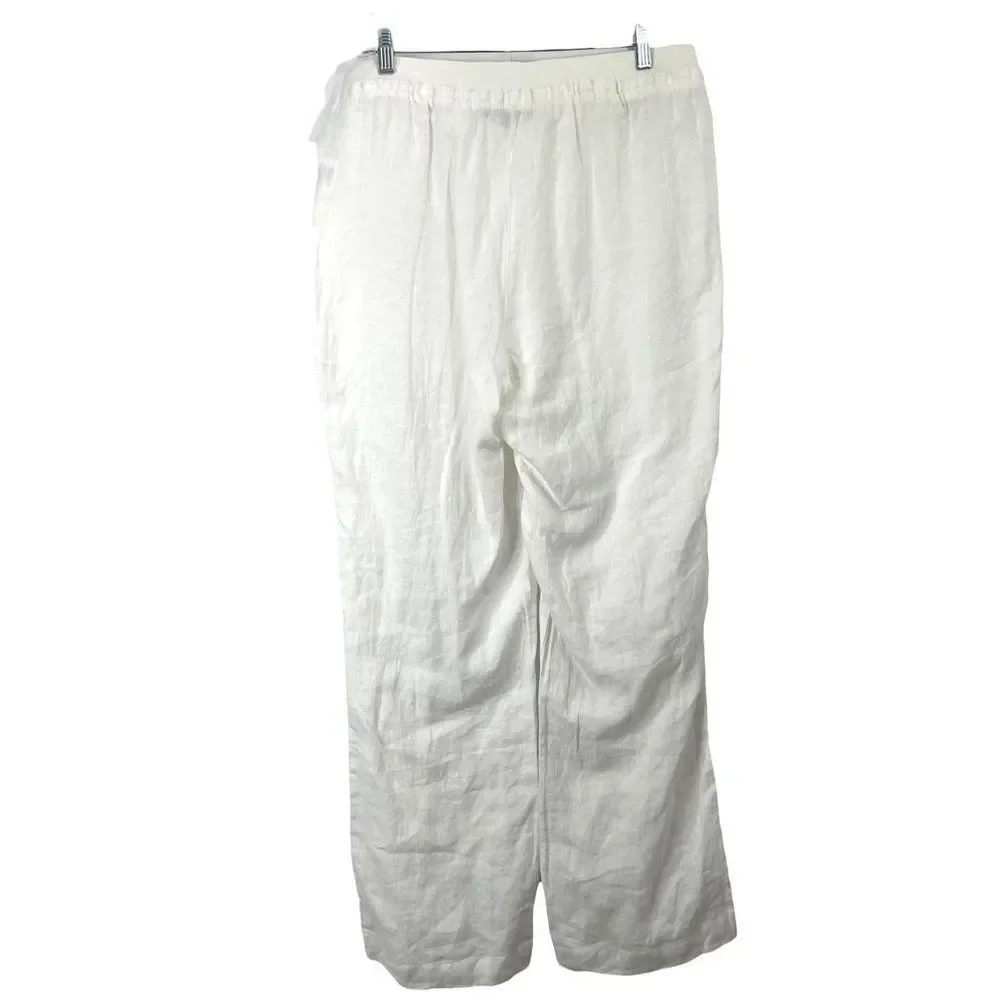 New Ellen Tracy‎ 100% linen pull on pants Sz L white